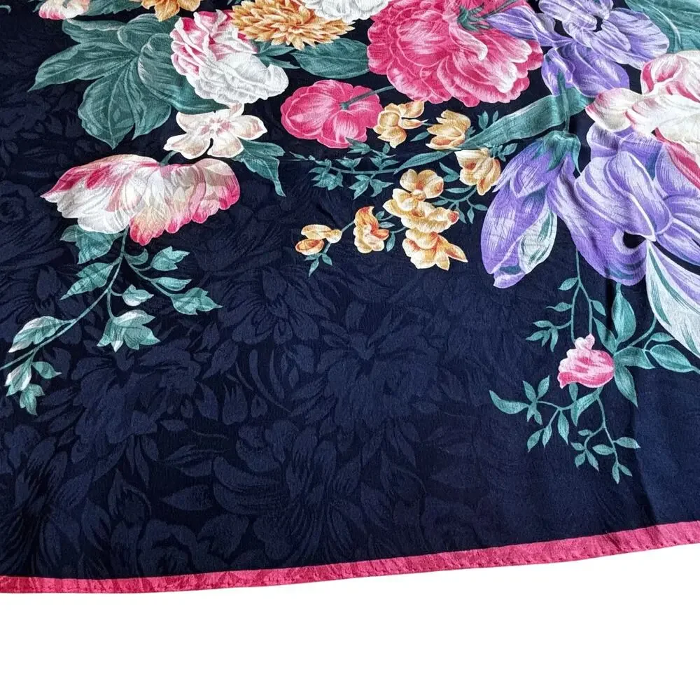 Vintage Ellen Tracy Silk brocade floral scarf blue pink green flowers square